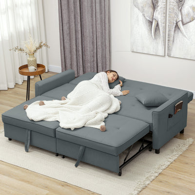 HOMCOM Three-Person Velvet-Feel Sofa Bed - Grey 