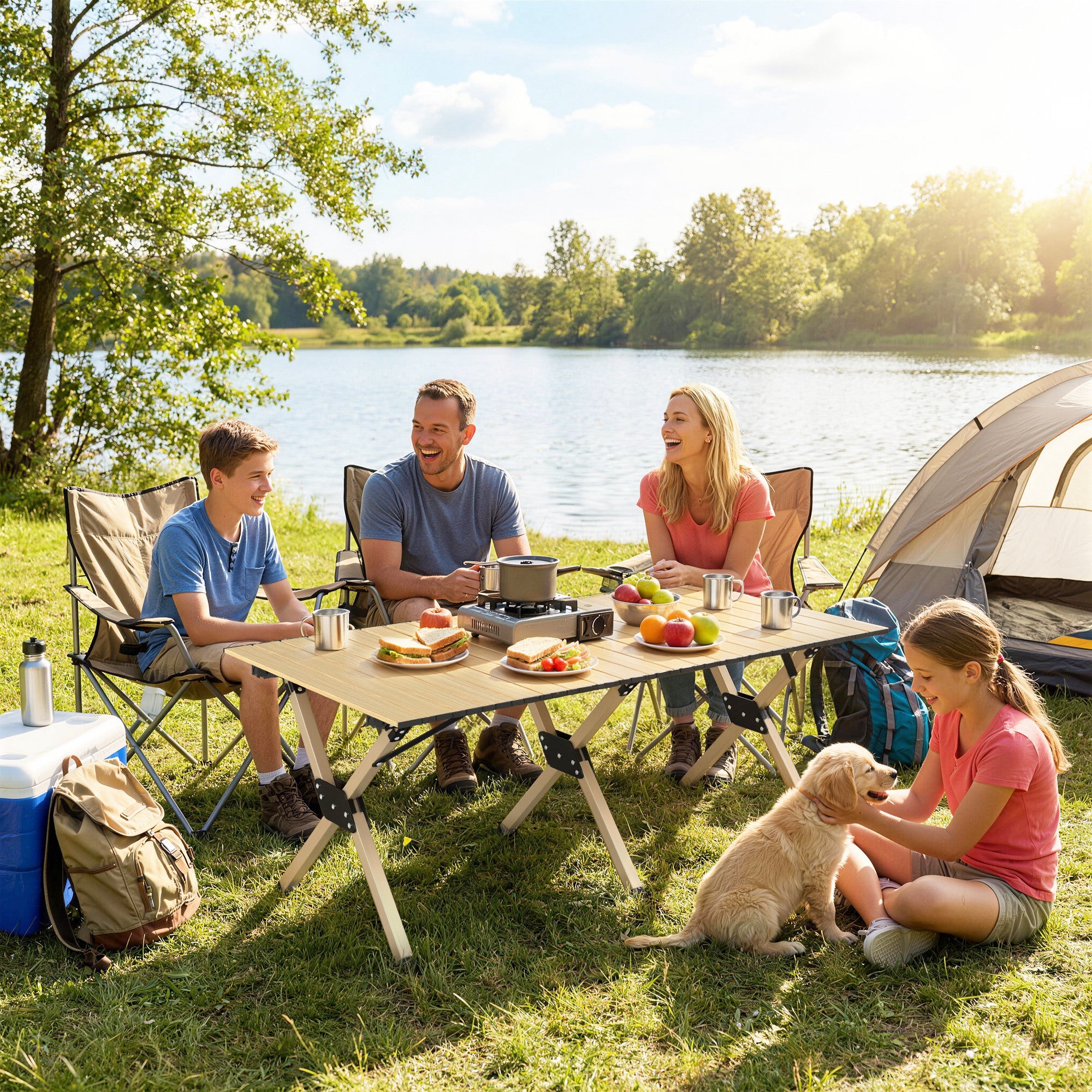Outsunny 4ft Folding Camping Table, Waterproof Picnic Table with Roll Up Top and Metal Frame, Dark Brown 