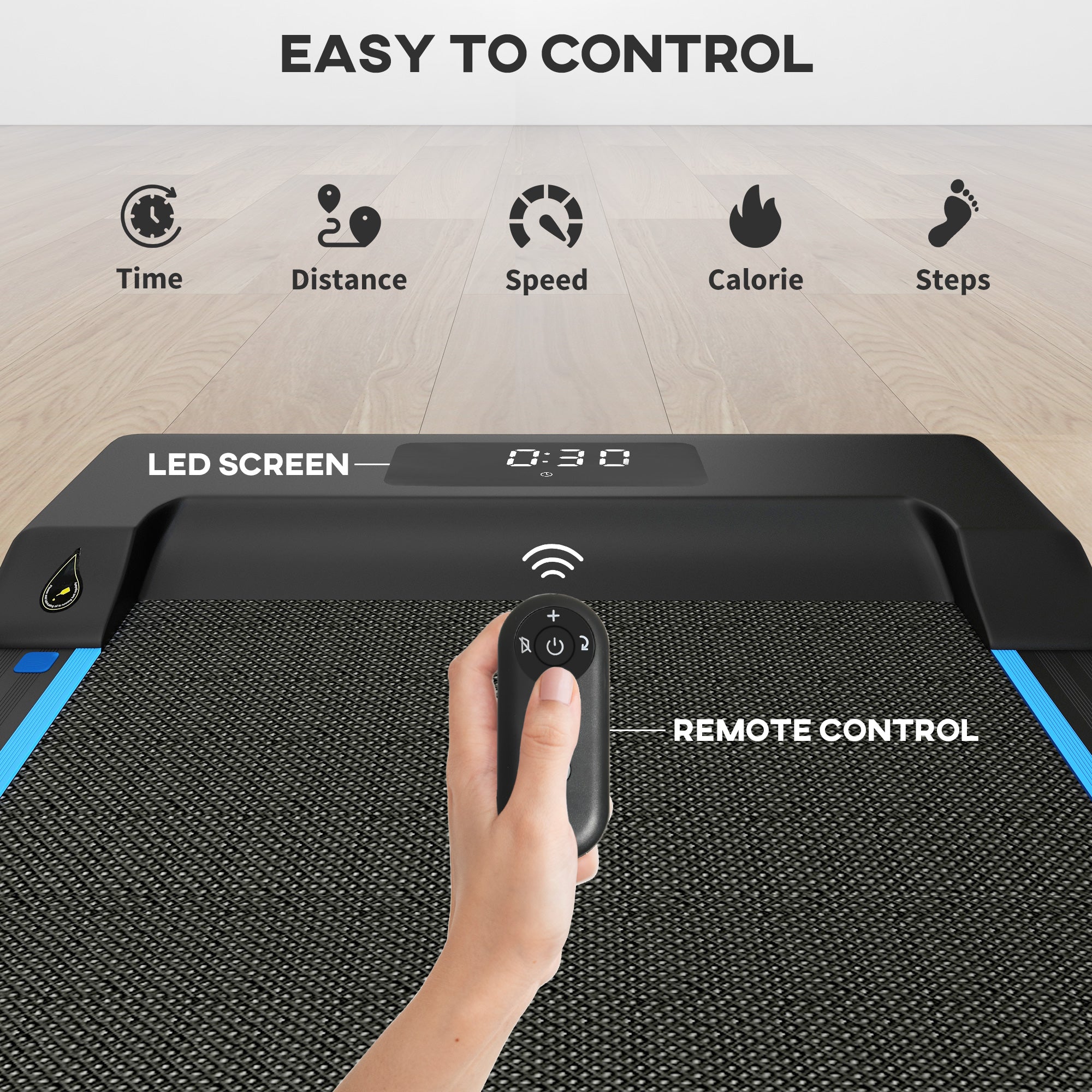 SPORTNOW 2.5HP Walking Pad, 1-6km/h Folding Treadmill with Remote Control and LED Display for Home Gym Office, Blue 