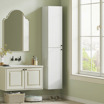 HOMCOM Wall Mounted Tall Bathroom Storage Cabinet with Soft-Close Hinges, Slim Bathroom Cabinet with 2 Doors, White 