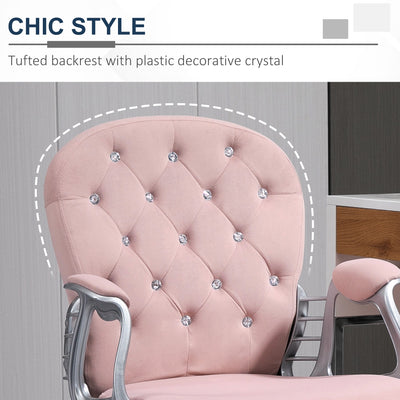 Vinsetto Office Chair, Swivel Desk Chair, Velvet Vanity Chair with Adjustable Height and Rolling Wheels for Home Work Study, Pink 