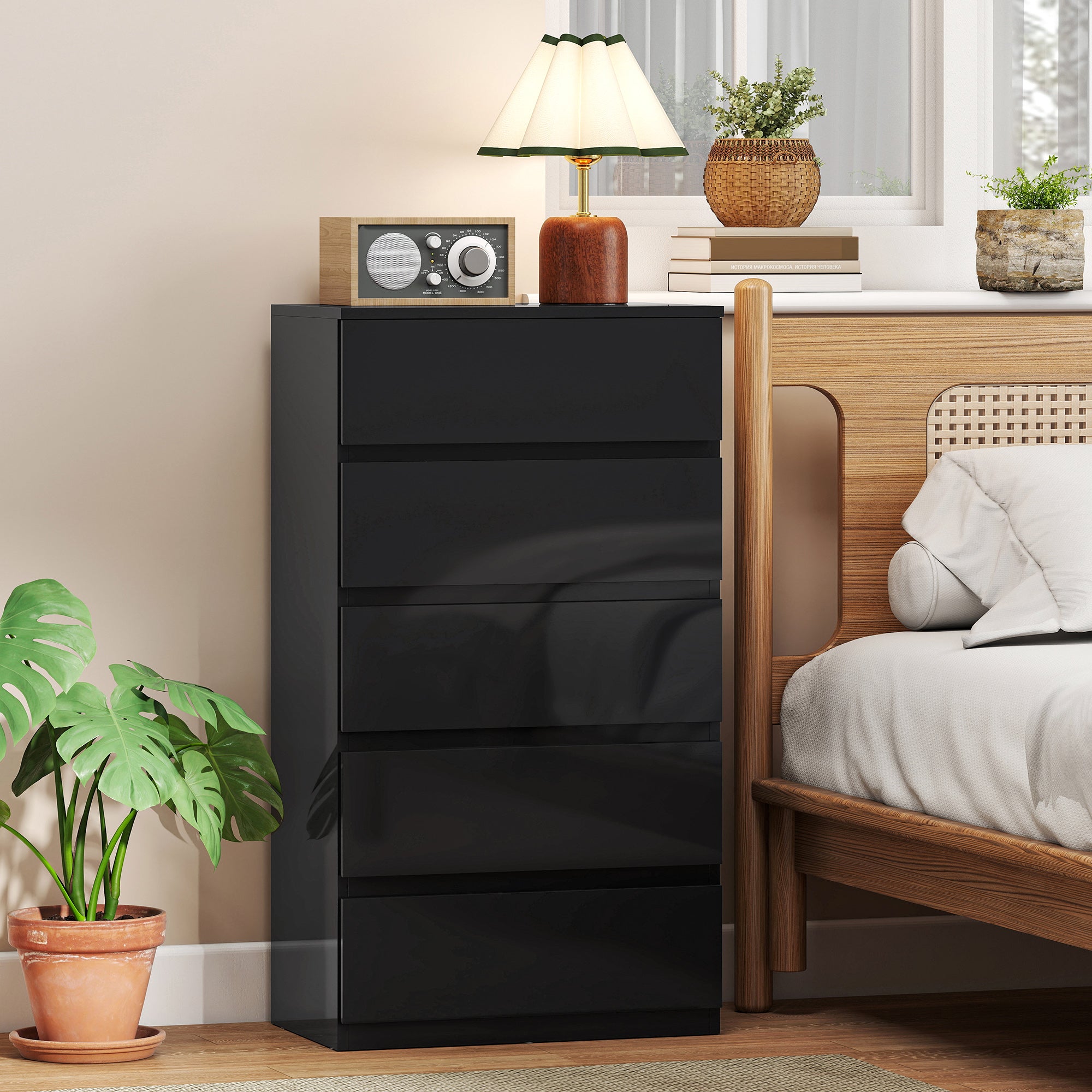 HOMCOM Chest of Drawers, 5-Drawer Storage Cabinets, Modern Dresser, Storage Drawer Unit for Bedroom 
