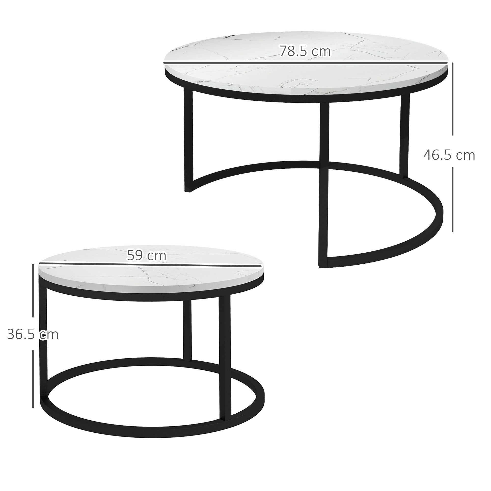 HOMCOM Set of Two Marble-Effect Stacking Tables - Black/White 