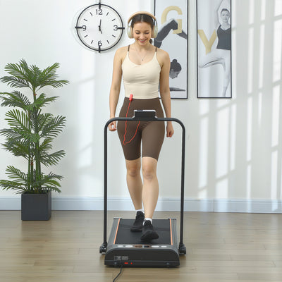 HOMCOM Foldable Walking Treadmill, with LED Display and Wheels, for Home, Office, Fitness Studio, Orange 