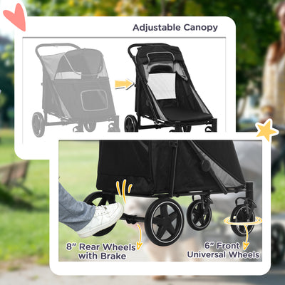 PawHut Foldable Pet Stroller, with Universal Wheels, Shock Absorber, for Medium and Large Dogs - Black 