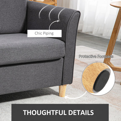 HOMCOM Compact Loveseat Sofa, Modern 2 Seater Sofa for Living Room with Wood Legs and Armrests, Dark Grey 