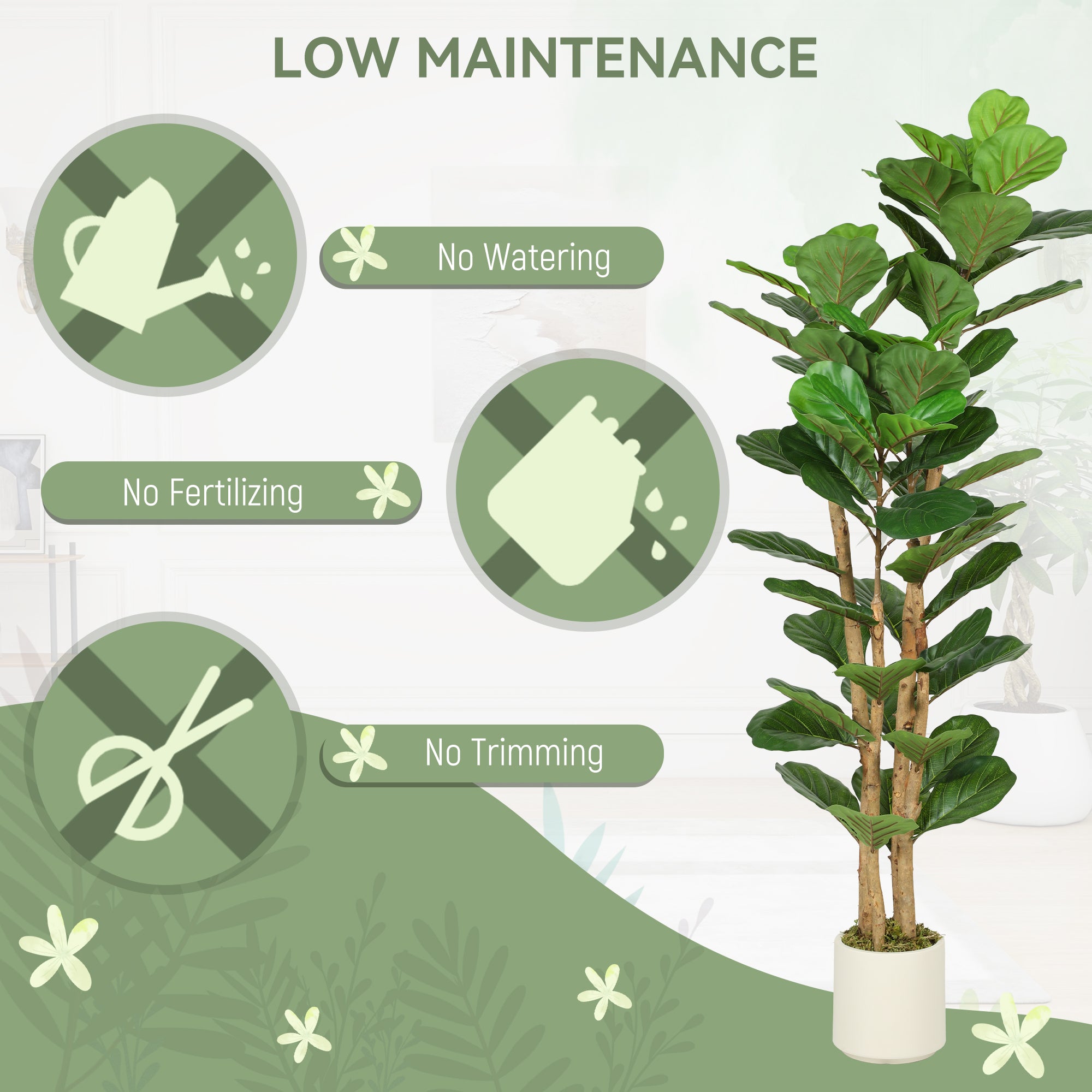 HOMCOM 150cm Artificial Fiddle Leaf Fig Tree - Green 
