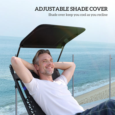 Outsunny Zero Gravity Lounger Chair Set of 2, Folding Reclining Patio Chair with Shade Cover, Padded Seat, Cup Holder, Soft Cushion and Headrest for Poolside, Camping, Black 