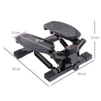 HOMCOM Portable Mini Stepper, Exercise Fitness Machine for Legs Arms Thigh Toner Toning Machine, Stair Steps Workout Training Fitness, w/ Resistance Bands and Floor Mat, Black 