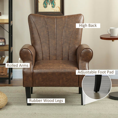 HOMCOM Upholstered Accent Chair with Rolled Arms and Wood Legs, Armchair for Living Room Bedroom, Brown 