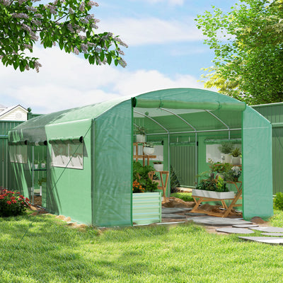 Outsunny 19 x 9.8ft Walk-In Polytunnel Greenhouse - Green 
