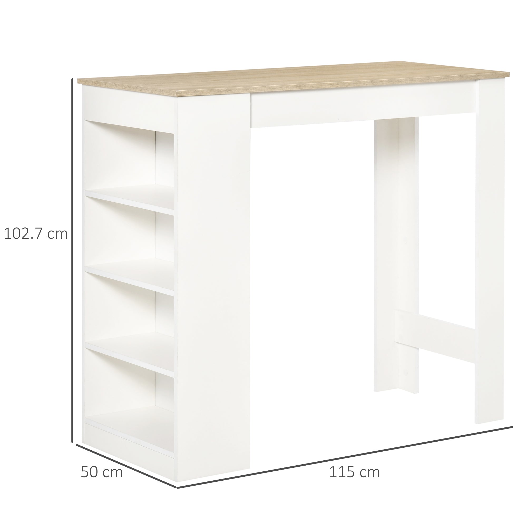 HOMCOM Bar Table, Dining Table with 4-Tier Storage Shelf for Breakfast Bar, Kitchen, Dining Room, Living Room, Natural 