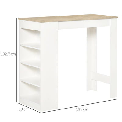 HOMCOM Bar Table, Dining Table with 4-Tier Storage Shelf for Breakfast Bar, Kitchen, Dining Room, Living Room, Natural 