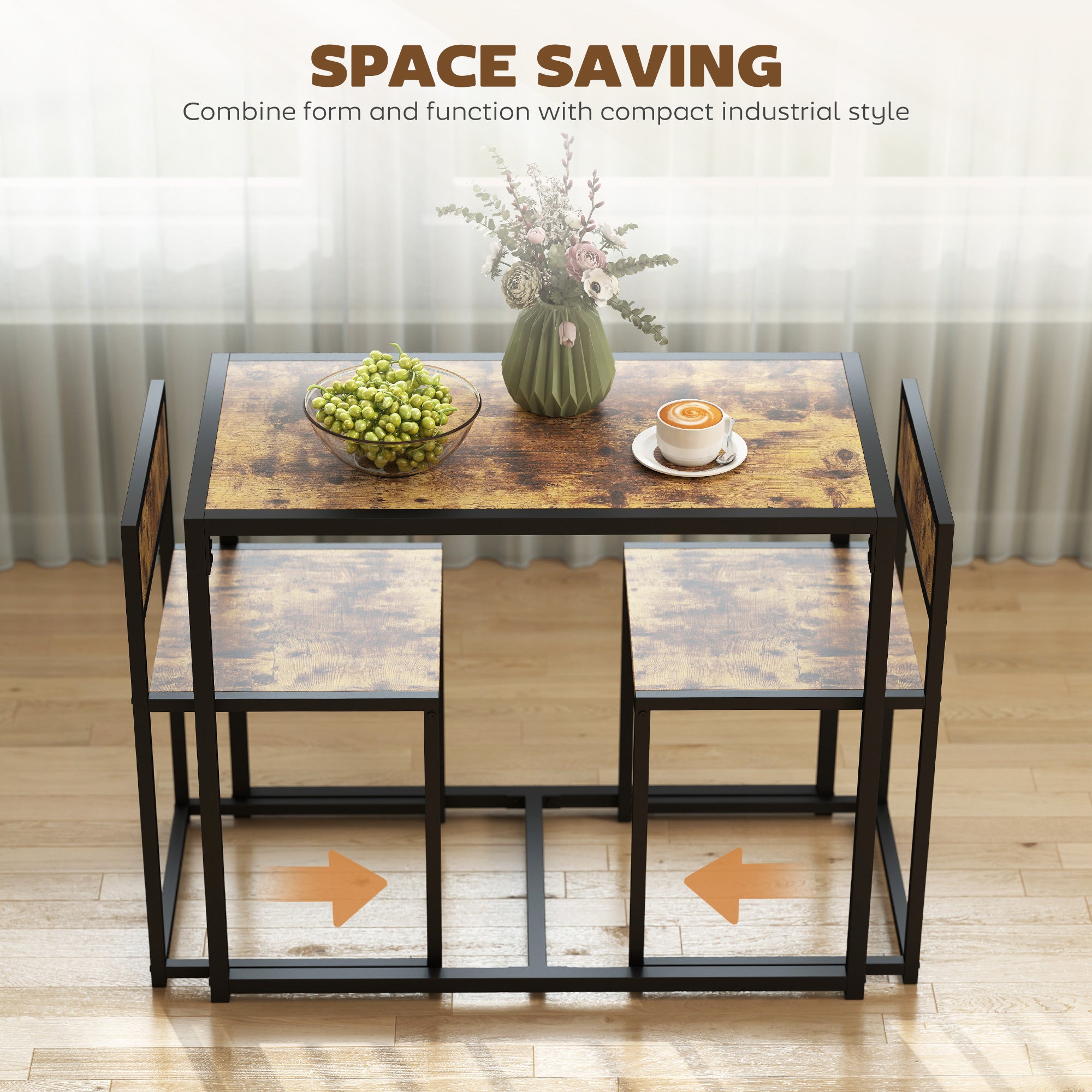 HOMCOM 3 Piece Table Stool Set - Rustic Brown 