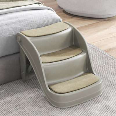 PawHut Foldable Pet Stairs 3 Steps with Non-slip Mats for Small Dogs, Grey 