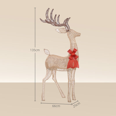 Outsunny Lighted Reindeer Christmas Decoration, Light Up Christmas Deer with 137 LED Lights for Indoor, Outdoor, Garden, Lawn, Gold Tone 