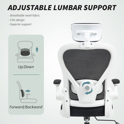 HOMCOM Executive Office Chair, Ergonomic Mesh High Back Desk Chair with Flip-up Armrest, Rotatable Headrest, Adjustable Lumbar Support, Swivel Computer Chair for Home Study, Black 