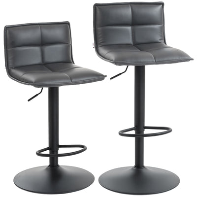 HOMCOM Set of Two Modern Faux Leather Bar Stools - Dark Grey 