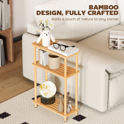 HOMCOM Bamboo Side Table, 3-Tier Slim End Table, Nordic Style, for Living Room, Bedroom, Office, Tool-Free Assembly, Natural Wood Finish 