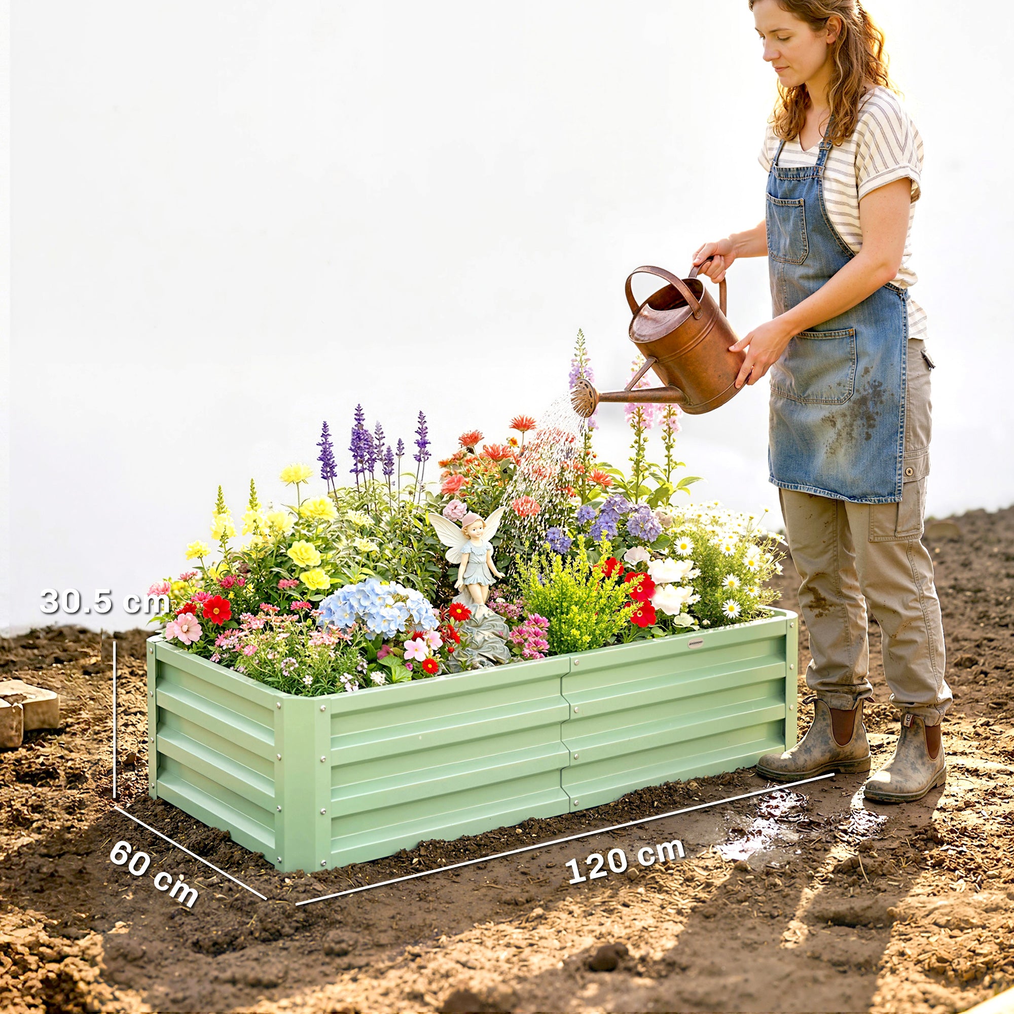 Outsunny Raised Beds for Garden, Galvanised Outdoor Planters, for Herbs and Vegetables, Use for Patio, Garden, Balcony 