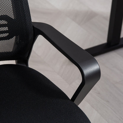 HOMCOM Ergonomic Desk Chair No Wheels, Padded Meeting Office Chair with Sled Base for Home Conference Room, Bedroom, Waiting, Reception, Black 