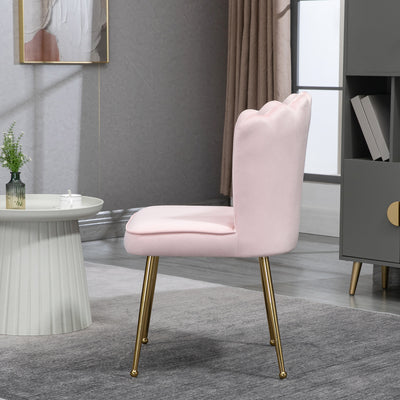 HOMCOM Shell Dining Chairs Set of 2, Upholstered Kitchen Chairs with Gold Metal Legs and Backrest, Velvet Fabric Lounge Leisure Chairs for Living Room, Reception Room, Pink 