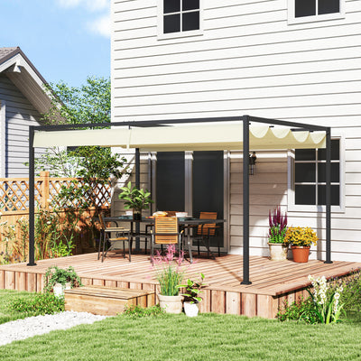 Outsunny 4 x 3(m) Metal Pergola with Retractable Roof, Garden Gazebo Canopy Shelter for Outdoor, Patio, Cream White 
