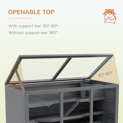 PawHut Wooden Hamster Cage, Small Animals Hutch with Tray, Openable Top, Exercise Play House Pen, 115L x 57W x 55Hcm, Grey 