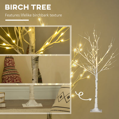 HOMCOM 4ft Artificial White Birch Tree Light with Warm White Pre-Lit LED Light for Indoor and Covered Outdoor Use 