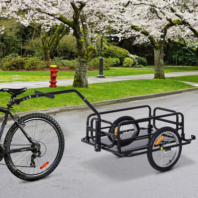 HOMCOM Bike Cargo Trailer Bicycle Cargo Storage Cart w/ Hitch Cycling Camping Luggage Storage Carrier Transport Steel Black 