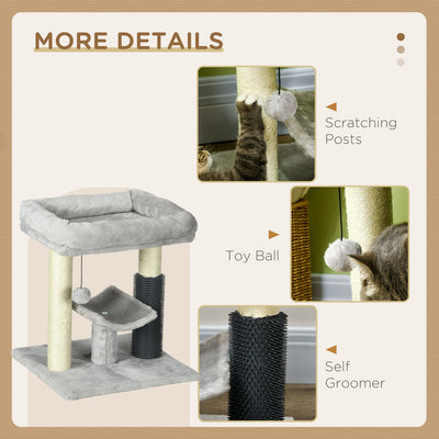PawHut 48cm Cat Tree with Scratching Posts, Bed, Perch, Self Groomer, Toy - Grey 