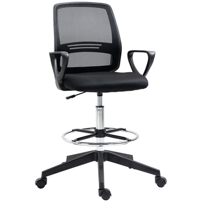 Vinsetto Ergonomic Mesh Back Drafting Chair, Tall Office Chair, Draughtsman Chair with Adjustable Height and Footrest 360° Swivel, Black 