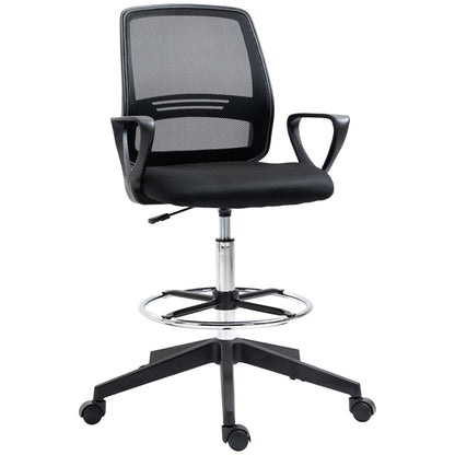 Vinsetto Ergonomic Mesh Back Drafting Chair, Tall Office Chair, Draughtsman Chair with Adjustable Height and Footrest 360° Swivel, Black 