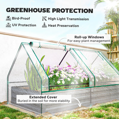 Outsunny Metal Planter Box with Cover, Raised Garden Bed with Greenhouse, for Herbs and Vegetables, White and Dark Grey 