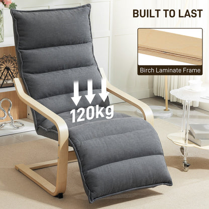 HOMCOM Curved Wooden Accent Chair, with Adjustable Footrest - Drak Grey 