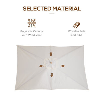Outsunny 2 x 3m Wooden Garden Parasol Umbrella Outdoor Sun Shade Canopy, Cream White 