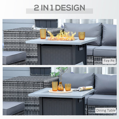 Outsunny Square Propane Gas Fire Pit Table, 40000 BTU Rattan Smokeless Firepit Patio Heater with Lava Rocks and Lid, 71cm x 71cm x 62cm, Black 