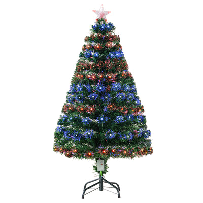 HOMCOM 4 Feet Prelit Artificial Christmas Tree with Multi-Coloured Fibre Optic LED Light, Holiday Home Xmas Decoration, Green