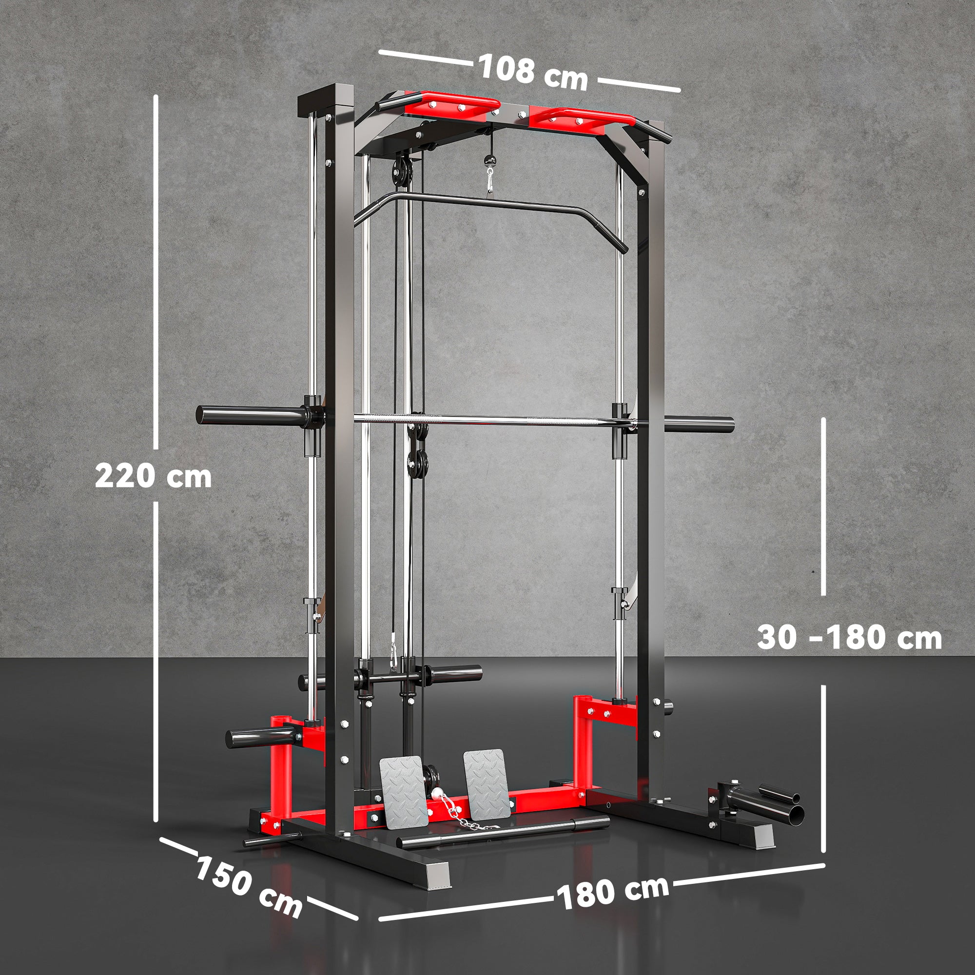 SPORTNOW Cable Crossover Machine, Multi-Function Power Rack with Pull Up Bar, Lat Pull Down System, Squat Rack, Barbell Bar 