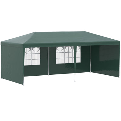 Outsunny 6x3 m Party Tent Gazebo Marquee Outdoor Patio Canopy Shelter with Windows and Side Panels, Green 
