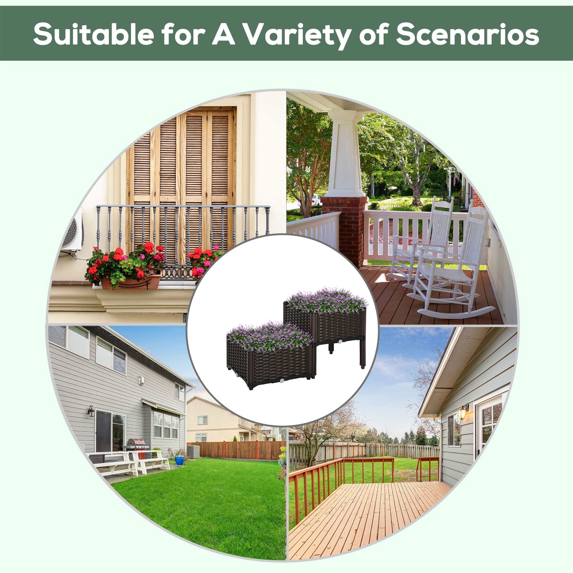 Outsunny Set of 2 26L Garden Raised Bed Elevated Patio Flower Plant Planter Box PP Vegetables Planting Container, Brown 