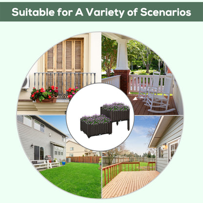 Outsunny Set of 2 26L Garden Raised Bed Elevated Patio Flower Plant Planter Box PP Vegetables Planting Container, Brown 