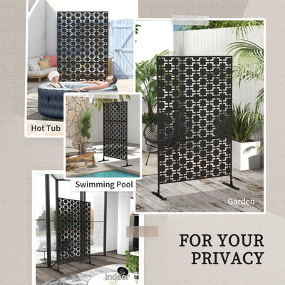 Outsunny Metal Decorative Privacy Screen Outdoor Divider, Black Grid 