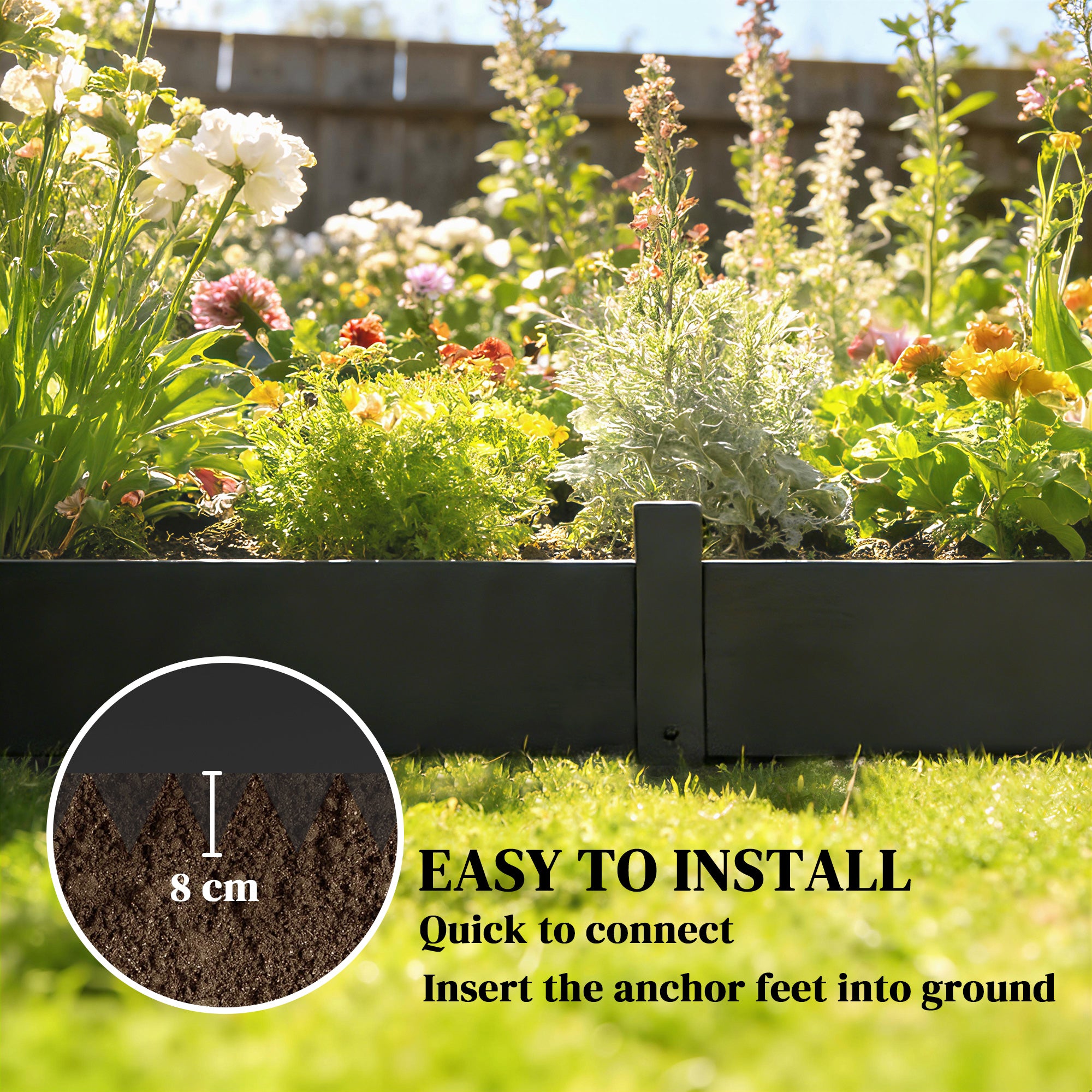 Outsunny 5pcs Garden Fence, Metal Picket Fence Panels, 115x20cm, Black 