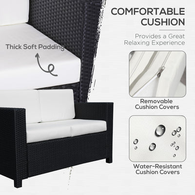 Outsunny 2 Seater Garden Furniture, Rattan Sofa with Soft Padded Cushion and Armrests, Wicker Garden Loveseat for Patio, Black 