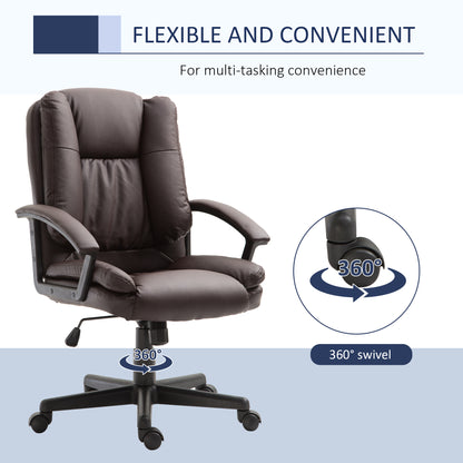 HOMCOM Office Chair, Computer Desk Chair, Mid Back Executive Chair with Adjustable Height and Swivel Rolling Wheels for Home Study, Brown 