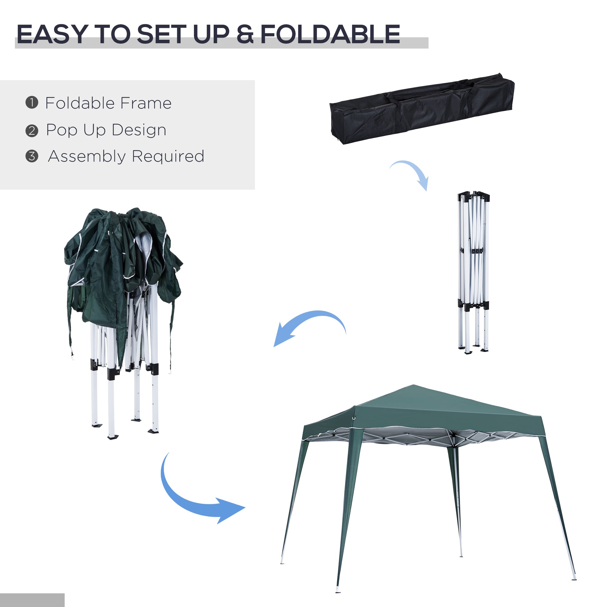 Outsunny 3 M x 3 M Base/ 2.5 M x 2.5 M Top Pop Up Gazebo with Carry Bag, Height Adjustable Slant Leg Party Tent Instant Event Shelter for Garden, Patio, Green 