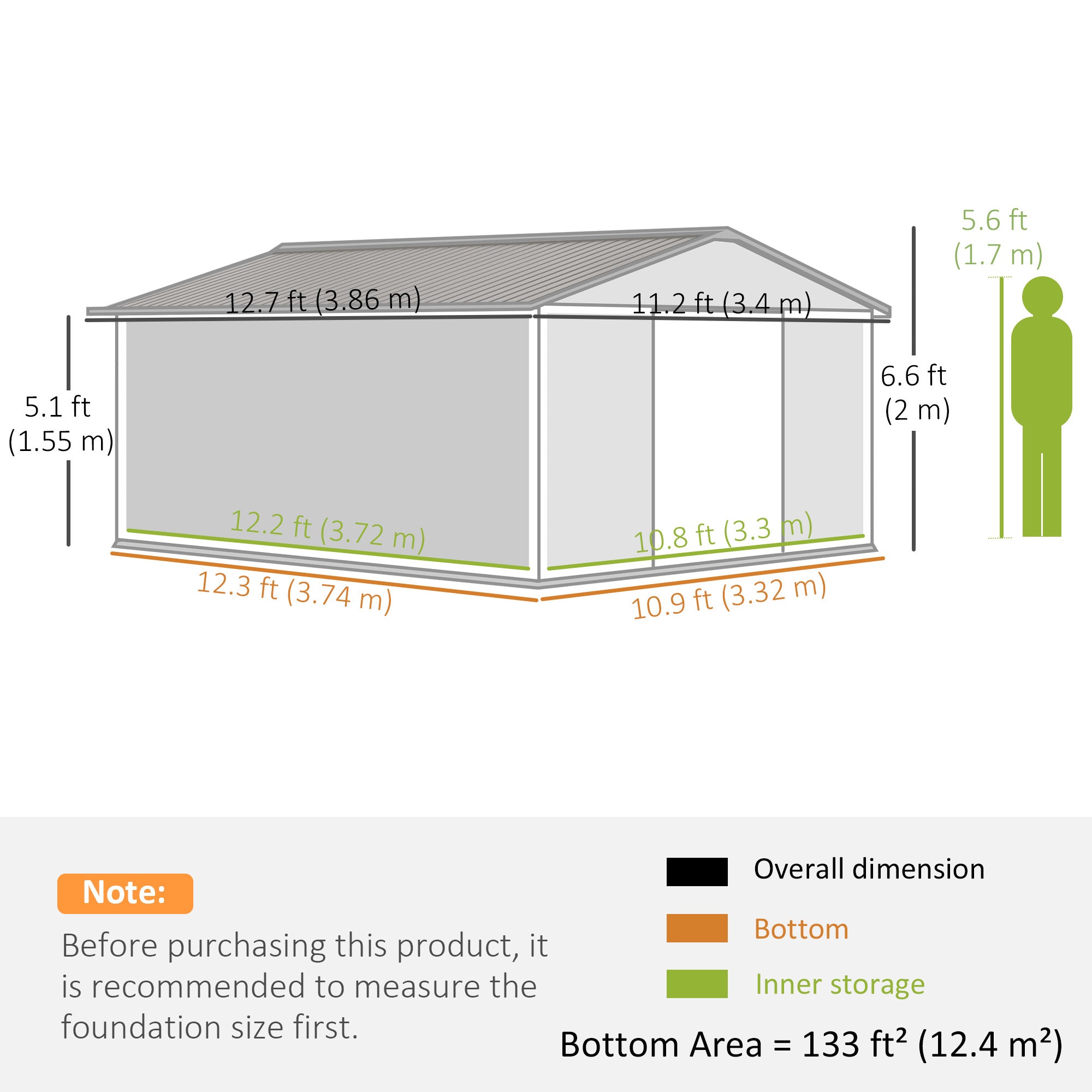 Outsunny 13 x 11ft Metal Garden Shed, Outdoor Storage Tool House with Ventilation Slots, Foundation Kit and Lockable Double Doors, Light Brown 