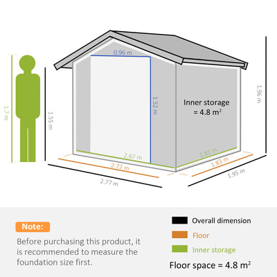 Outsunny 9 x 6FT Outdoor Garden Roofed Metal Storage Shed Tool Box with Foundation Ventilation & Doors Light, Grey 