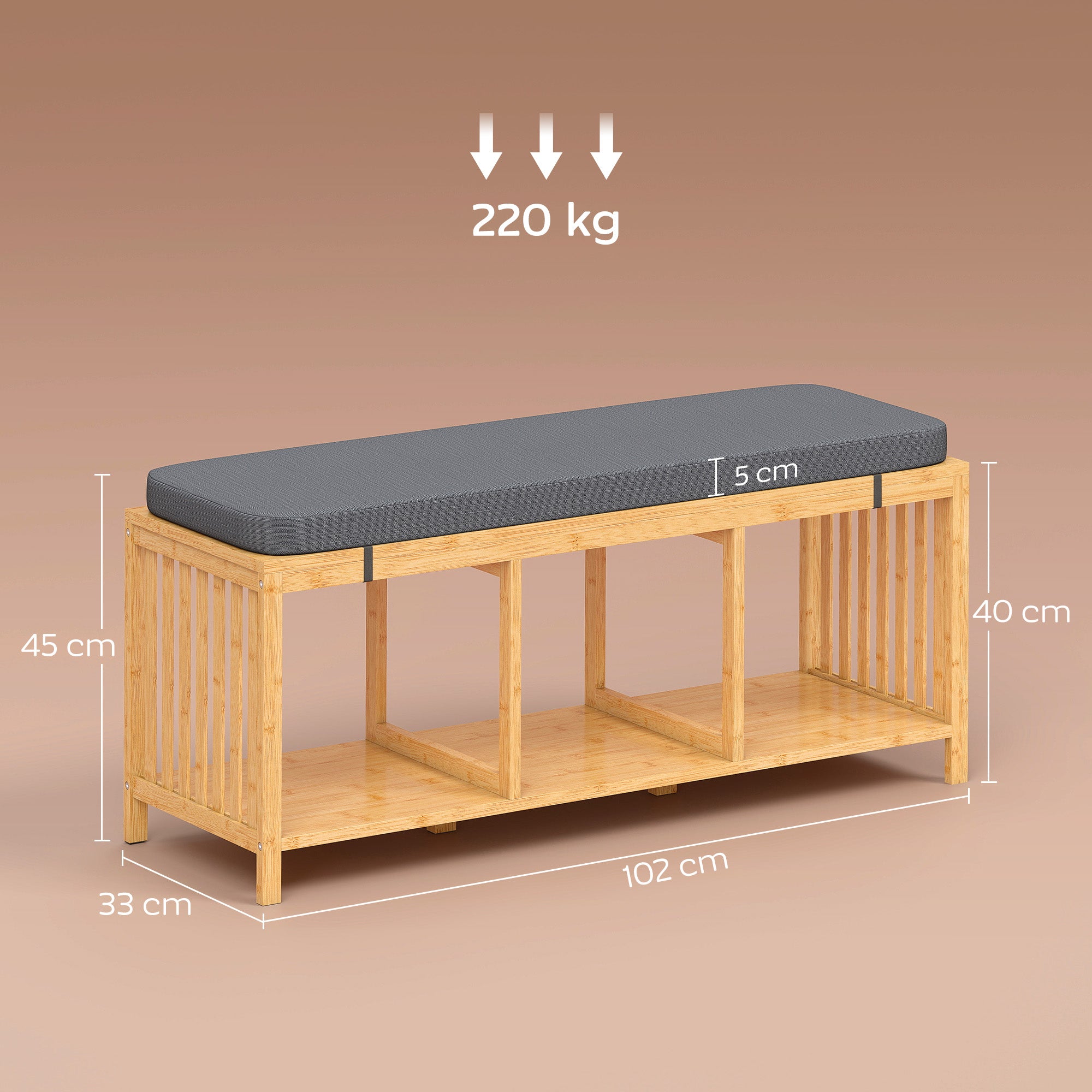 HOMCOM Bamboo Shoe Bench, Entryway Storage Bench with Padded Cushion and Open Shelf, Natural Wood Finish 